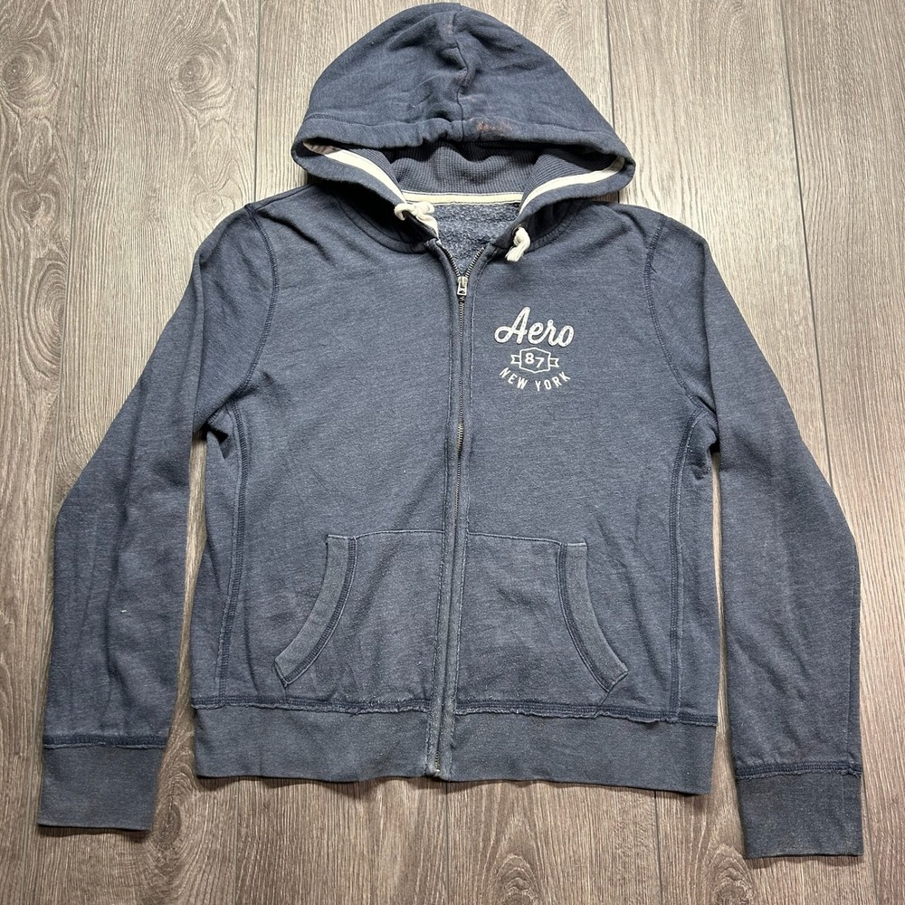 Aeropostale Womens XL Navy Blue Full Zip Hoodie Aero 87 Y2K Sweatshirt XL